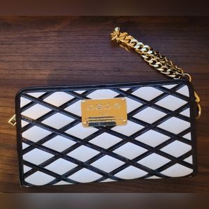 Bebe Black and White Clutch with chain